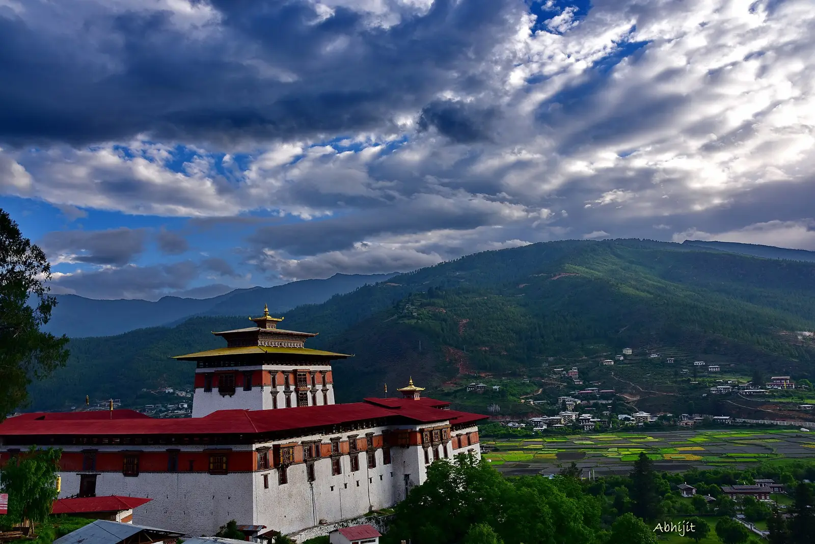 View over the green Paro valley